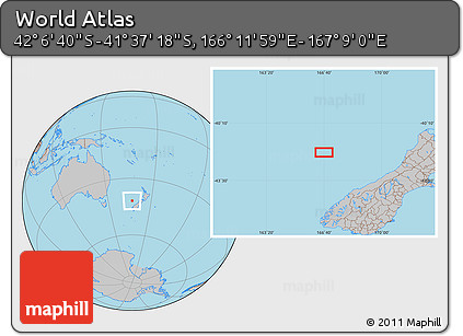 Gray Location Map of the Area around 41° 51' 59" S, 166° 40' 30" E