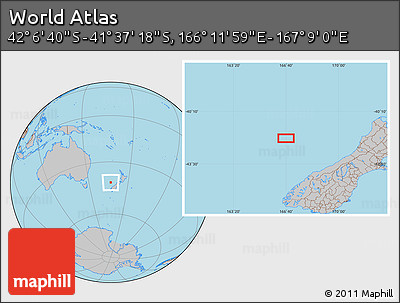 Gray Location Map of the Area around 41° 51' 59" S, 166° 40' 30" E