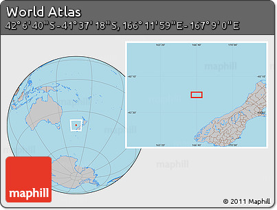 Gray Location Map of the Area around 41° 51' 59" S, 166° 40' 30" E