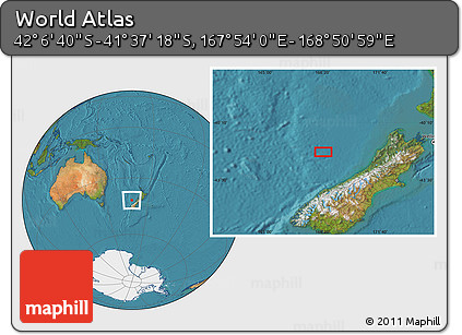 Satellite Location Map of the Area around 41° 51' 59" S, 168° 22' 30" E