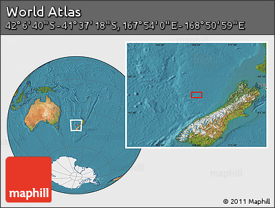 Satellite Location Map of the Area around 41° 51' 59" S, 168° 22' 30" E