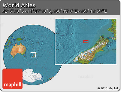 Satellite Location Map of the Area around 41° 51' 59" S, 169° 13' 29" E