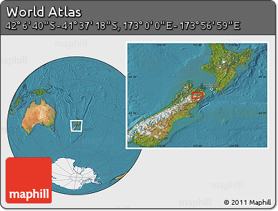 Satellite Location Map of the Area around 41° 51' 59" S, 173° 28' 29" E