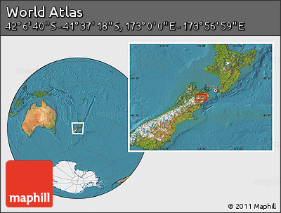 Satellite Location Map of the Area around 41° 51' 59" S, 173° 28' 29" E
