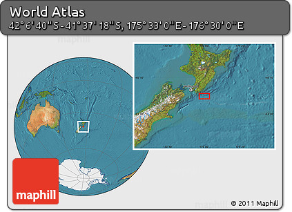 Satellite Location Map of the Area around 41° 51' 59" S, 176° 1' 30" E