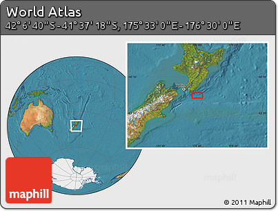 Satellite Location Map of the Area around 41° 51' 59" S, 176° 1' 30" E