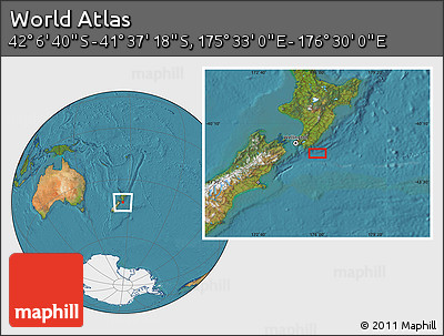 Satellite Location Map of the Area around 41° 51' 59" S, 176° 1' 30" E