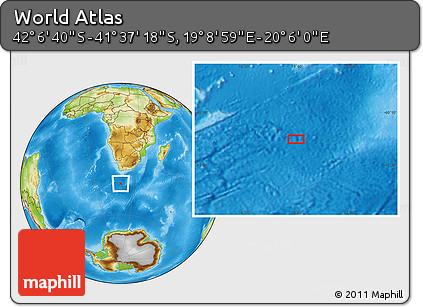 Physical Location Map of the Area around 41° 51' 59" S, 19° 37' 30" E