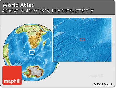 Physical Location Map of the Area around 41° 51' 59" S, 19° 37' 30" E