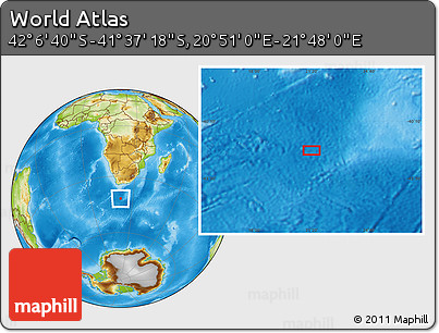 Physical Location Map of the Area around 41° 51' 59" S, 21° 19' 30" E