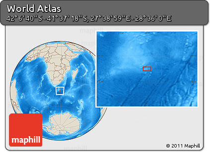 Shaded Relief Location Map of the Area around 41° 51' 59" S, 28° 7' 30" E
