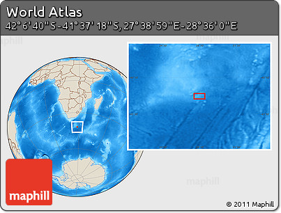 Shaded Relief Location Map of the Area around 41° 51' 59" S, 28° 7' 30" E