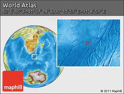 Physical Location Map of the Area around 41° 51' 59" S, 30° 40' 29" E