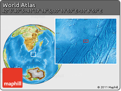 Physical Location Map of the Area around 41° 51' 59" S, 30° 40' 29" E