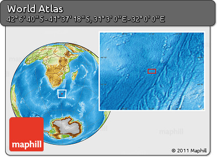 Physical Location Map of the Area around 41° 51' 59" S, 31° 31' 29" E