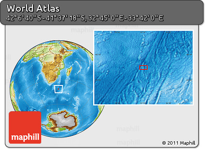 Physical Location Map of the Area around 41° 51' 59" S, 33° 13' 30" E
