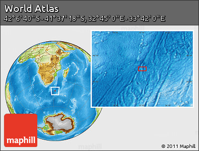 Physical Location Map of the Area around 41° 51' 59" S, 33° 13' 30" E