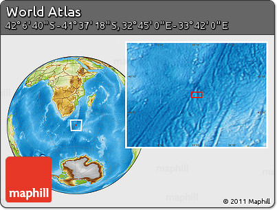 Physical Location Map of the Area around 41° 51' 59" S, 33° 13' 30" E