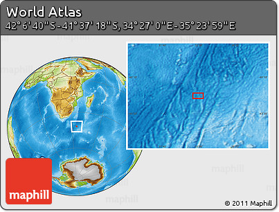 Physical Location Map of the Area around 41° 51' 59" S, 34° 55' 29" E