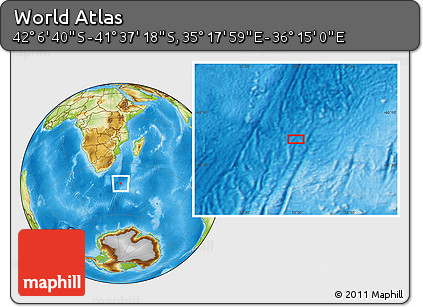 Physical Location Map of the Area around 41° 51' 59" S, 35° 46' 29" E