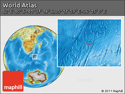 Physical Location Map of the Area around 41° 51' 59" S, 35° 46' 29" E