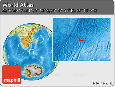 Physical Location Map of the Area around 41° 51' 59" S, 35° 46' 29" E
