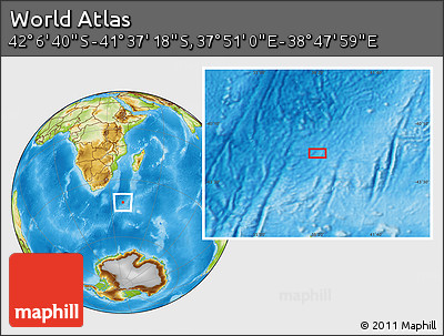 Physical Location Map of the Area around 41° 51' 59" S, 38° 19' 30" E