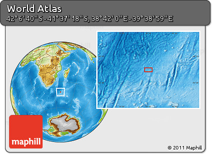 Physical Location Map of the Area around 41° 51' 59" S, 39° 10' 29" E