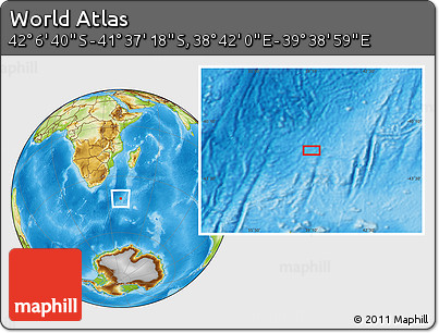 Physical Location Map of the Area around 41° 51' 59" S, 39° 10' 29" E