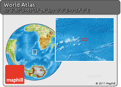 Physical Location Map of the Area around 41° 51' 59" S, 3° 28' 30" E