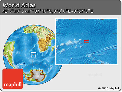 Physical Location Map of the Area around 41° 51' 59" S, 3° 28' 30" E