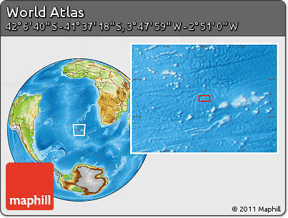 Physical Location Map of the Area around 41° 51' 59" S, 3° 19' 30" W