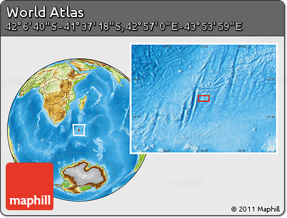 Physical Location Map of the Area around 41° 51' 59" S, 43° 25' 29" E