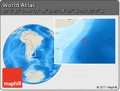Shaded Relief Location Map of the Area around 41° 51' 59" S, 55° 10' 29" W