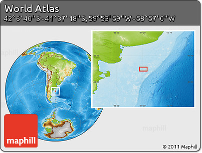 Physical Location Map of the Area around 41° 51' 59" S, 59° 25' 29" W