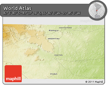 Physical 3D Map of the Area around 41° 51' 59" S, 66° 13' 29" W