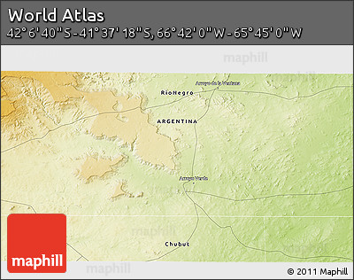 Physical 3D Map of the Area around 41° 51' 59" S, 66° 13' 29" W
