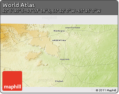 Physical 3D Map of the Area around 41° 51' 59" S, 66° 13' 29" W
