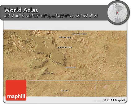 Satellite 3D Map of the Area around 41° 51' 59" S, 66° 13' 29" W