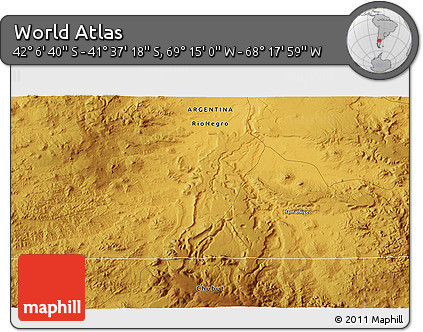 Physical 3D Map of the Area around 41° 51' 59" S, 68° 46' 30" W