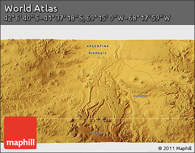 Physical 3D Map of the Area around 41° 51' 59" S, 68° 46' 30" W