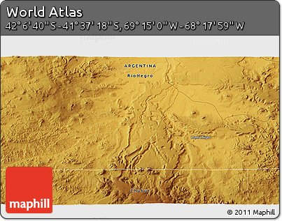 Physical 3D Map of the Area around 41° 51' 59" S, 68° 46' 30" W