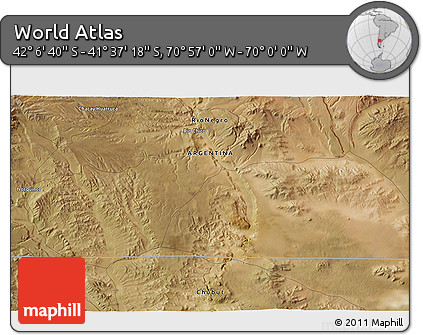 Satellite 3D Map of the Area around 41° 51' 59" S, 70° 28' 29" W