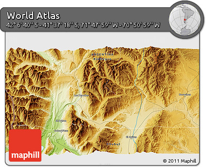 Physical 3D Map of the Area around 41° 51' 59" S, 71° 19' 29" W