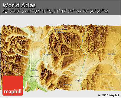 Physical 3D Map of the Area around 41° 51' 59" S, 71° 19' 29" W