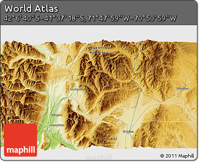 Physical 3D Map of the Area around 41° 51' 59" S, 71° 19' 29" W