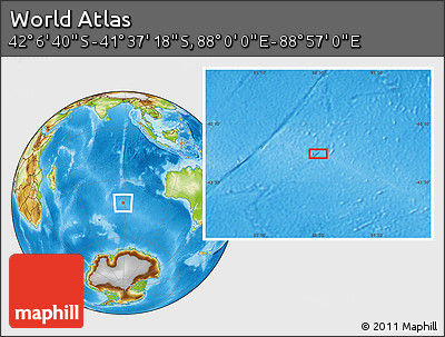 Physical Location Map of the Area around 41° 51' 59" S, 88° 28' 29" E