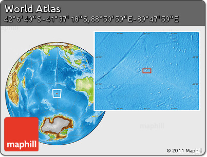 Physical Location Map of the Area around 41° 51' 59" S, 89° 19' 29" E