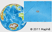 Physical Location Map of the area around 41° 51' 59" S, 89° 19' 29" E