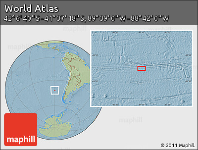 Savanna Style Location Map of the Area around 41° 51' 59" S, 89° 10' 30" W, hill shading